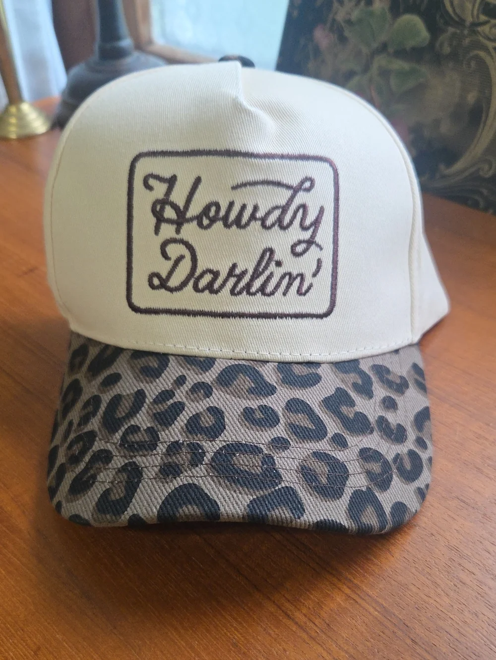 Howdy Darlin' Leopard Brim Trucker Hat - Cream & Brown NWOT